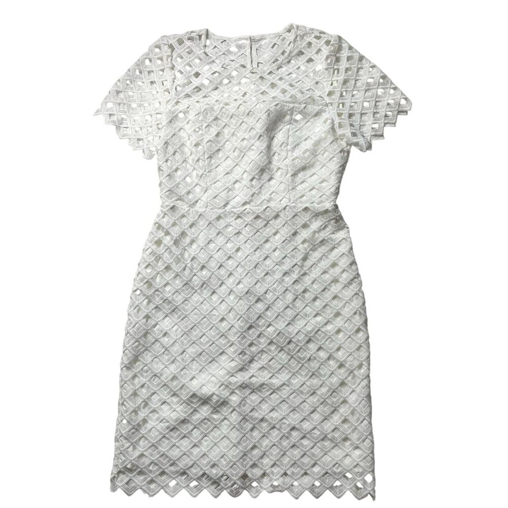 Milly White Angela Lattice Embroidered Dress Size 6 Women's